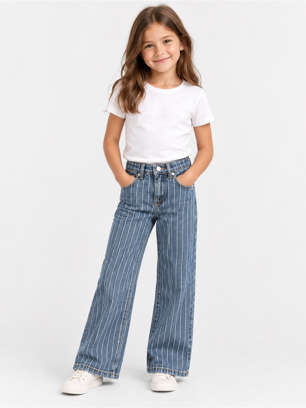 Old Navy Blue Vertical-Striped Wide-Leg Kids Jeans
